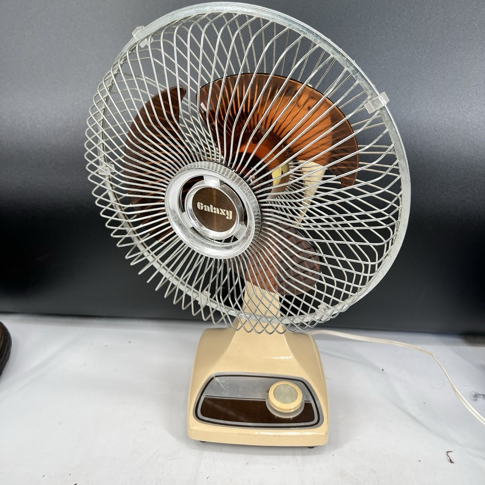 Vintage GALAXY 12" Amber Fan 2-Speed Table Top Oscillating - Type 9 Works Great